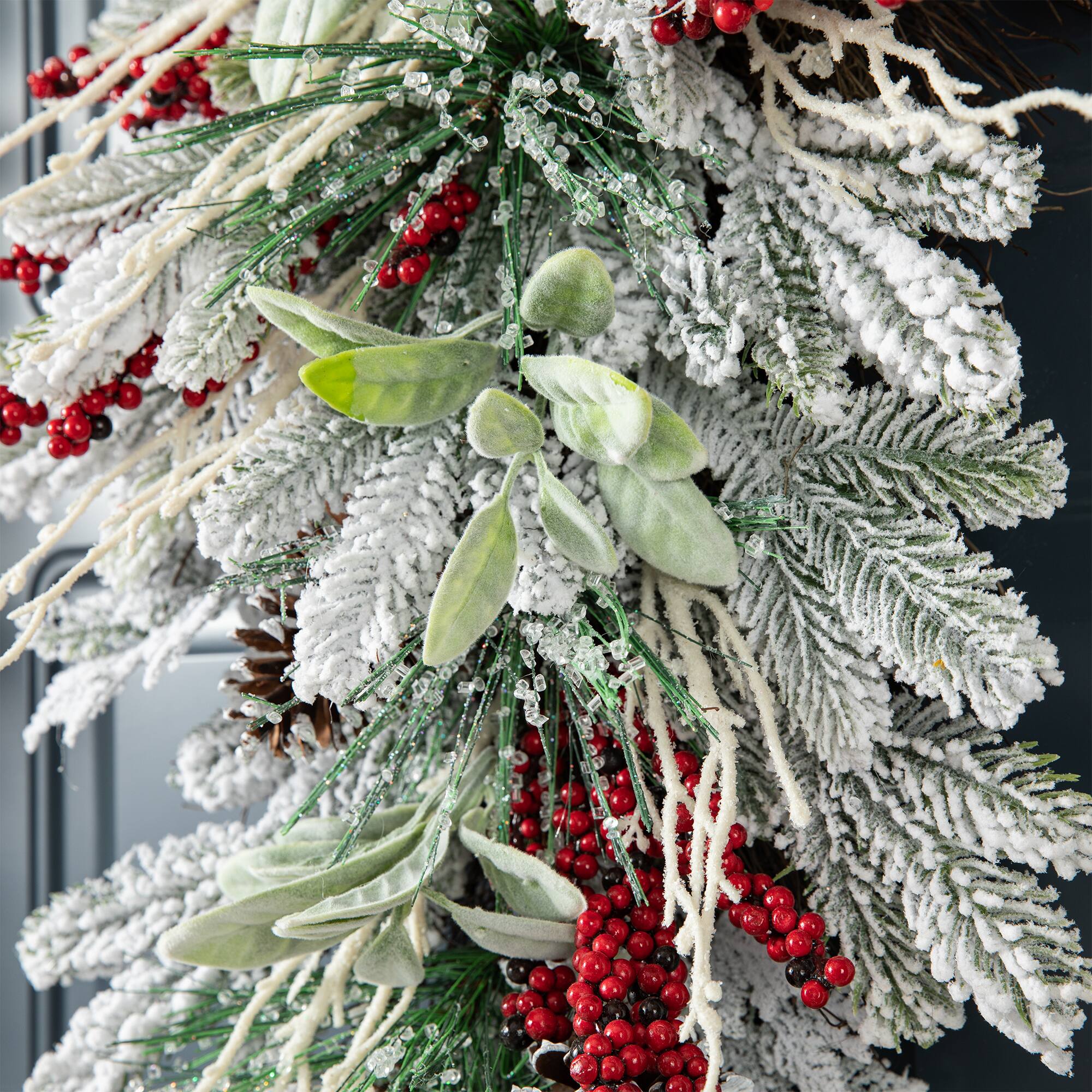 Glitzhome® 28"Christmas Flocked Pinecone & Berry Teardrop
